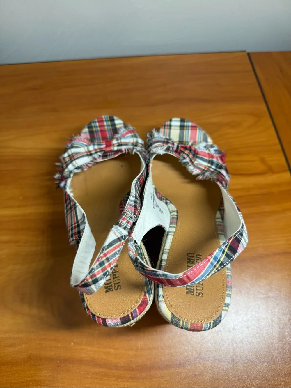 Mossimo Supply Co. Y2K Tartan Plaid Bow Espadrille Wedge Heel Slingback W10